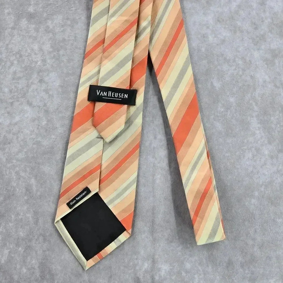 Van Heusen Orange Gray Stripe 100% Silk Men's Neck Tie NWOT - Picture 3 of 6